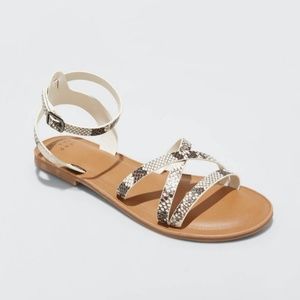 NEW Snakeskin Faux ankle strap leather sandals